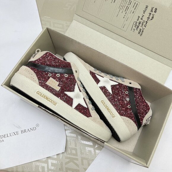 Golden Goose Mid Star In Burgundy Glitter With Gray Inserts And White Star - Picture 1 of 9